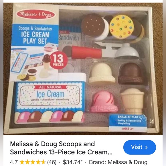NWT🍦🍧🍦 Melissa & Doug Scoops and Sandwiches 13-Piece Ice Cream Play Food Set - Picture 2 of 10